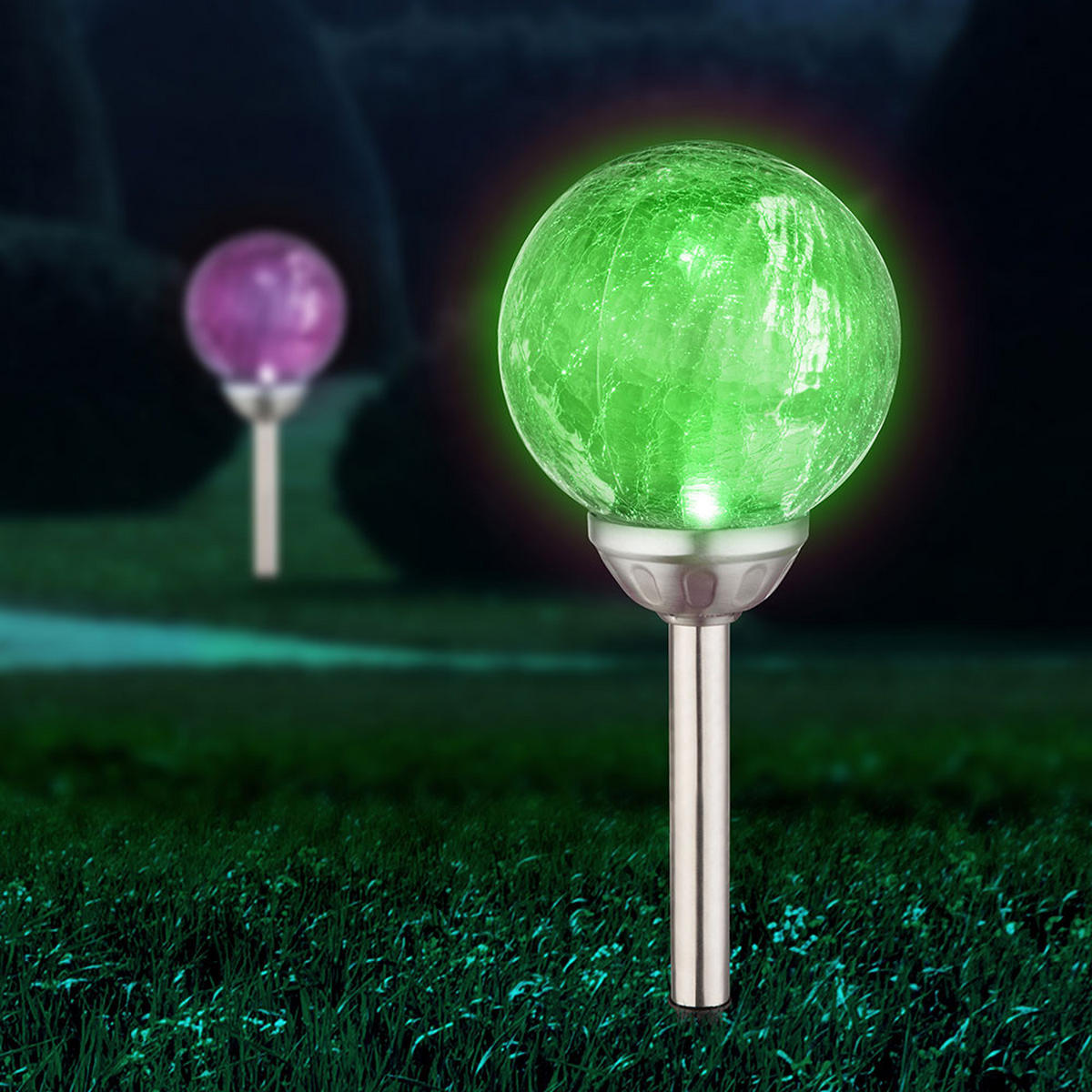 LED AUSSENLEUCHTE Bunt Solar 3er Set - Multicolor, Glas (15/15/43cm) - Globo Lighting