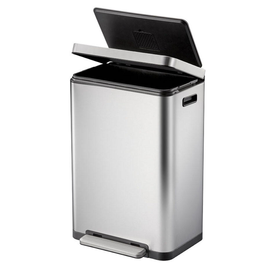 MÜLLEIMER Stilvoller Rechteckiger Mit Extra Breitem Pedal & Gedämpften Stay Open Deckel 65,2 x 43,3 x 33,4 cm 45 Liter Silber - Silberfarben, Metall (43.3/65.2/33.4cm) - PROREGAL