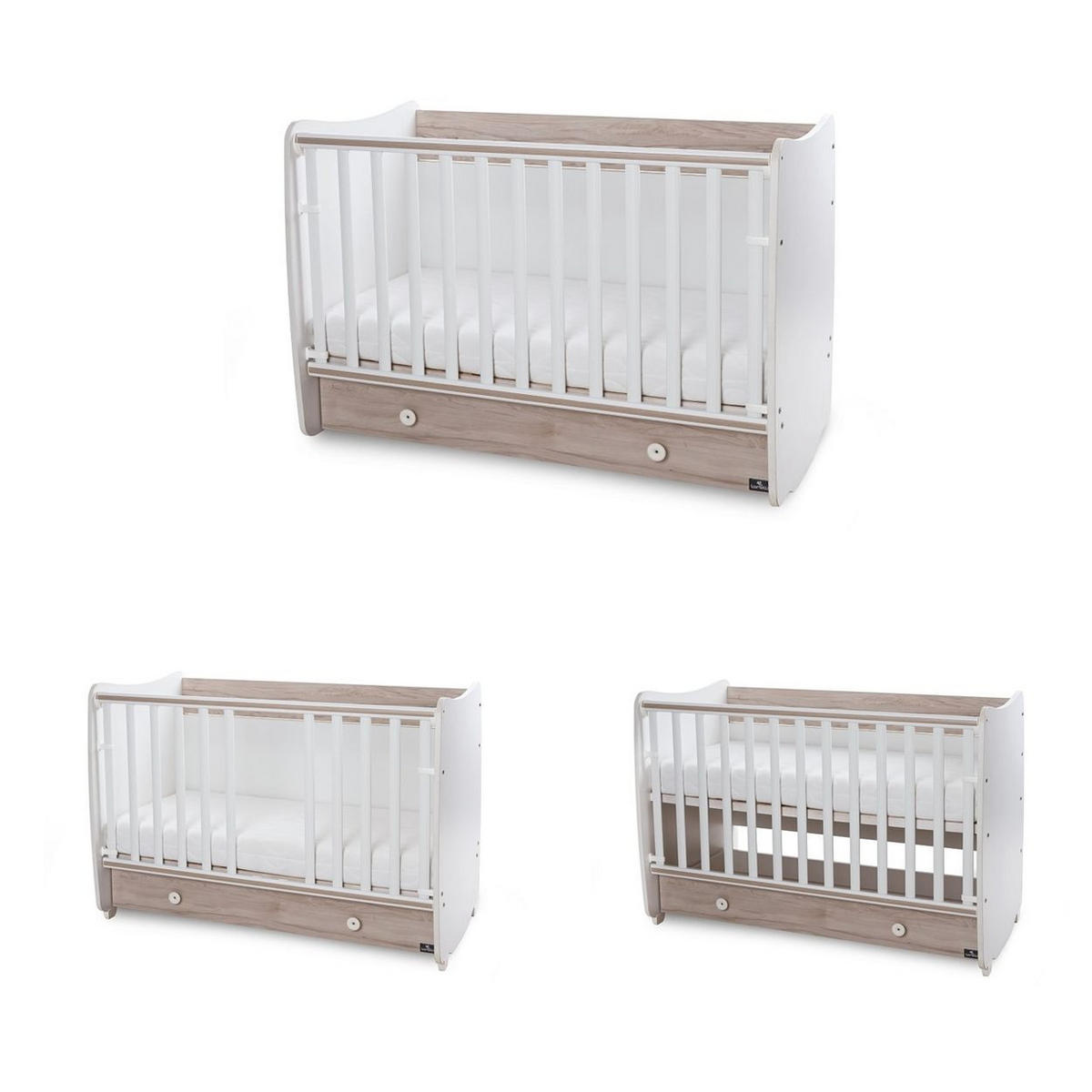 BABYBETT Dream NEW 120 grau weiß 120 x 60 cm, Schaukelbett, Schreibtisch, Hubgitter, 2 Höhenpositionen - Grau, Holzwerkstoff (60/120cm) - Lorelli