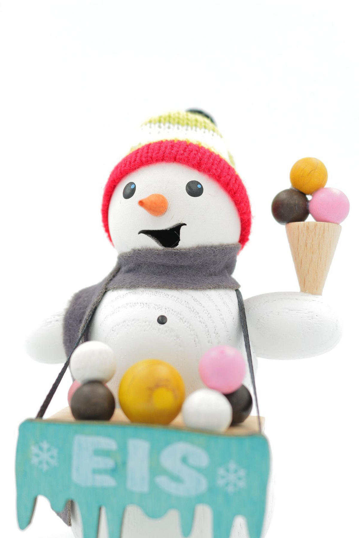 RAUCHFIGUR Schneemann Eisverkäufer 13 cm - Multicolor, Holz (6/13/10cm)