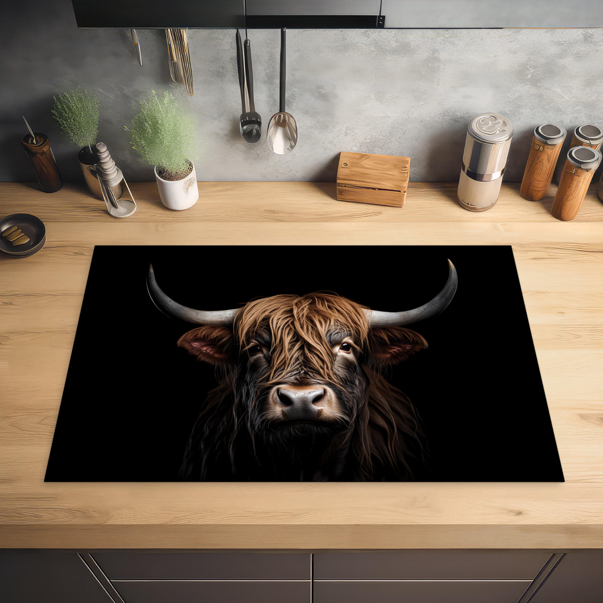 HERDABDECKPLATTE Schottischer Highlander - Porträt - Schwarz - Tier 81x52 cm - Braun, Kunststoff (81/0.2/52cm) - MuchoWow