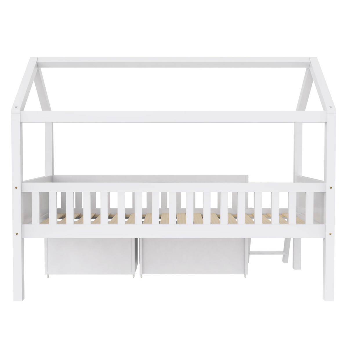 KINDERBETT 90/200 cm im Baumhausstil mit Treppe, Geländer, Schubladen und Schrank aus Kiefern, Weiß - Weiß, Holzwerkstoff (90/200cm) - Redom