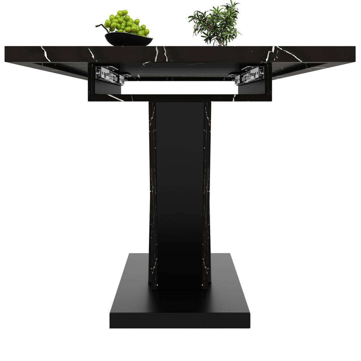 ESSTISCH Teleskoptisch 160/75/75,5 cm schwarz mit Marmormuster - Schwarz, Holzwerkstoff (160/75/75.5cm) - OKWISH