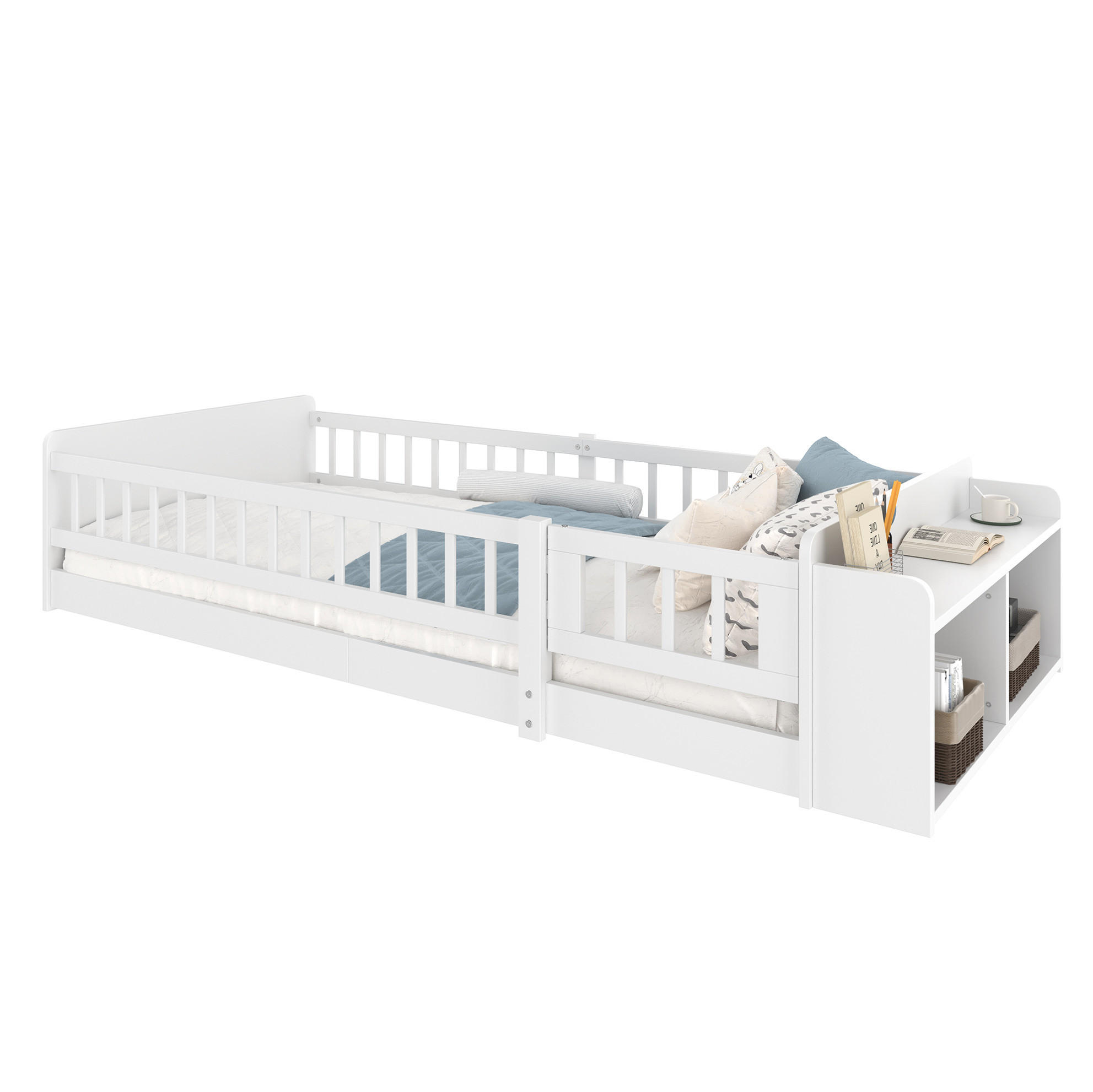 KINDERBETT 90/200 cm aus Kiefernholz und MDF mit offenem Stauraum und öffnbarer Zauntür Weiß - Weiß, Holz (90/200cm) - Modenvie