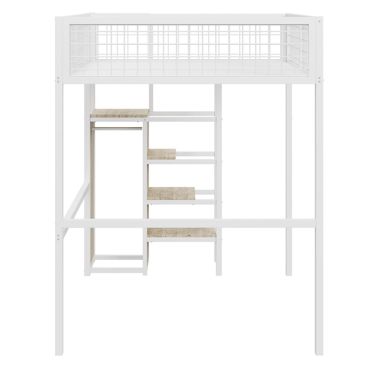 HOCHBETT 140/200 cm Weiß mit Leiter, Kleiderschrank und Regal - Weiß, Metall (140/200cm) - Flora Grace