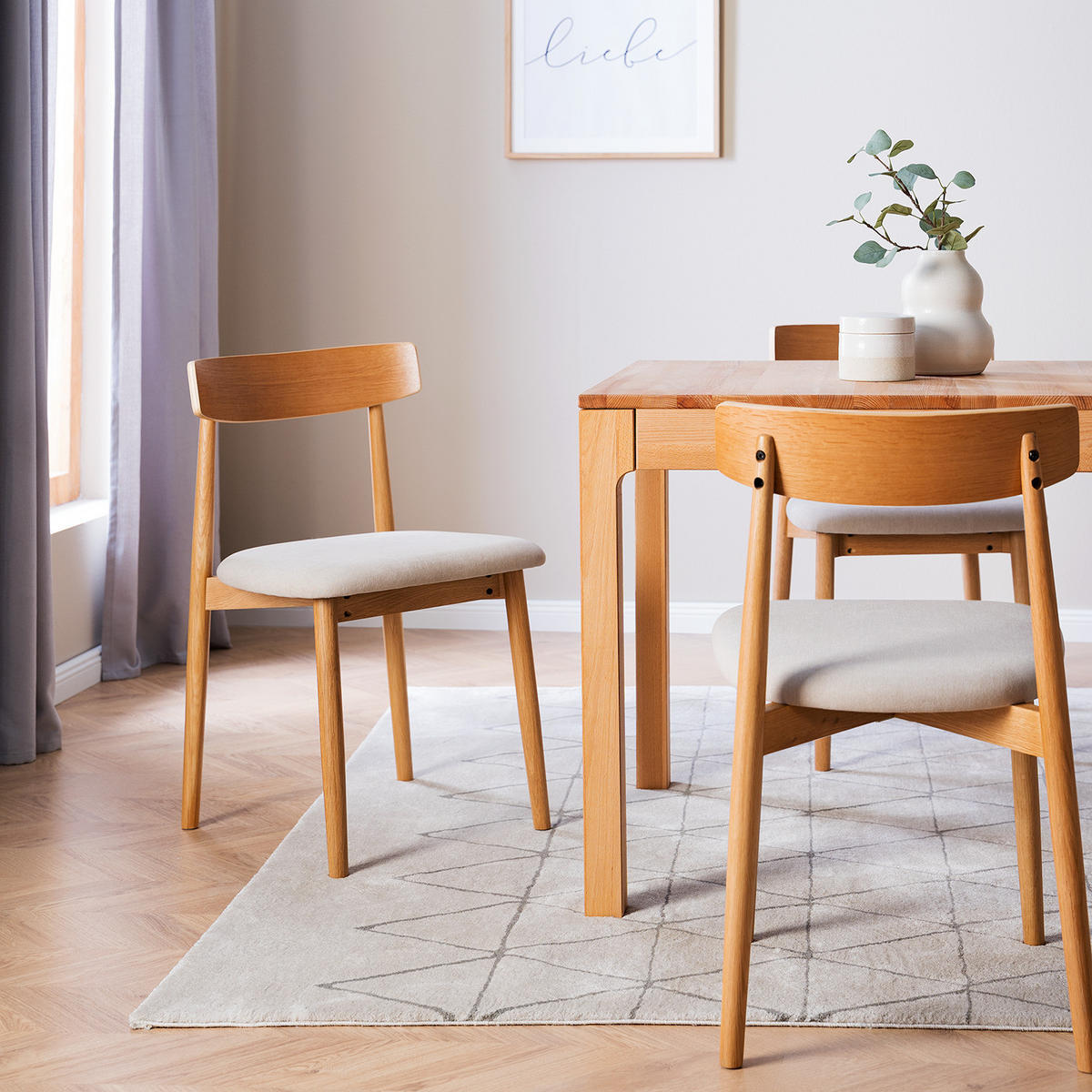 ESSZIMMERSTUHL - Eiche massiv / Webstoff, 2er-Set - Beige, Textil (47/78/51cm) - home24