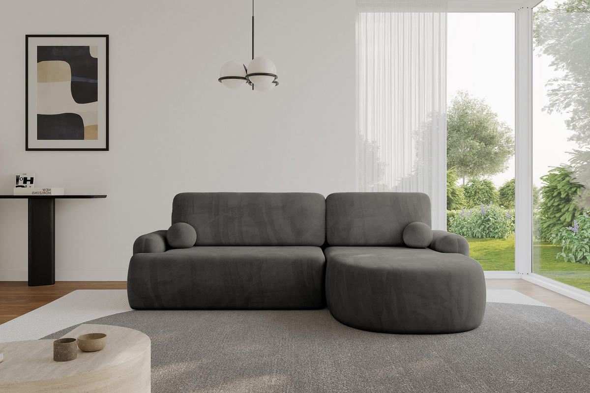 ECKSOFA mit Schlaffunktion und Bettkasten LIRA-L - 264x172x89 Dunkelgrau - Dunkelgrau, Holzwerkstoff/Textil (172/264cm) - ALTDECOR