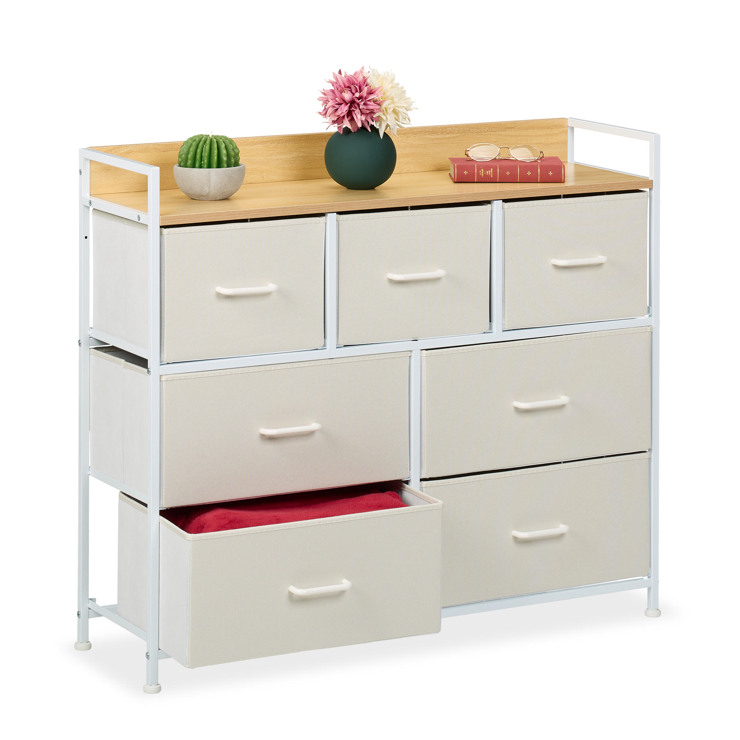 KOMMODE - Beige/Weiß, Holzwerkstoff/Kunststoff (100/85/30.5cm) - Relaxdays