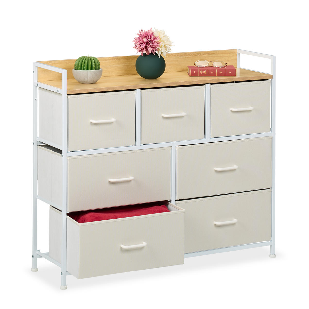 KOMMODE - Beige/Weiß, Holzwerkstoff/Kunststoff (100/85/30.5cm) - Relaxdays