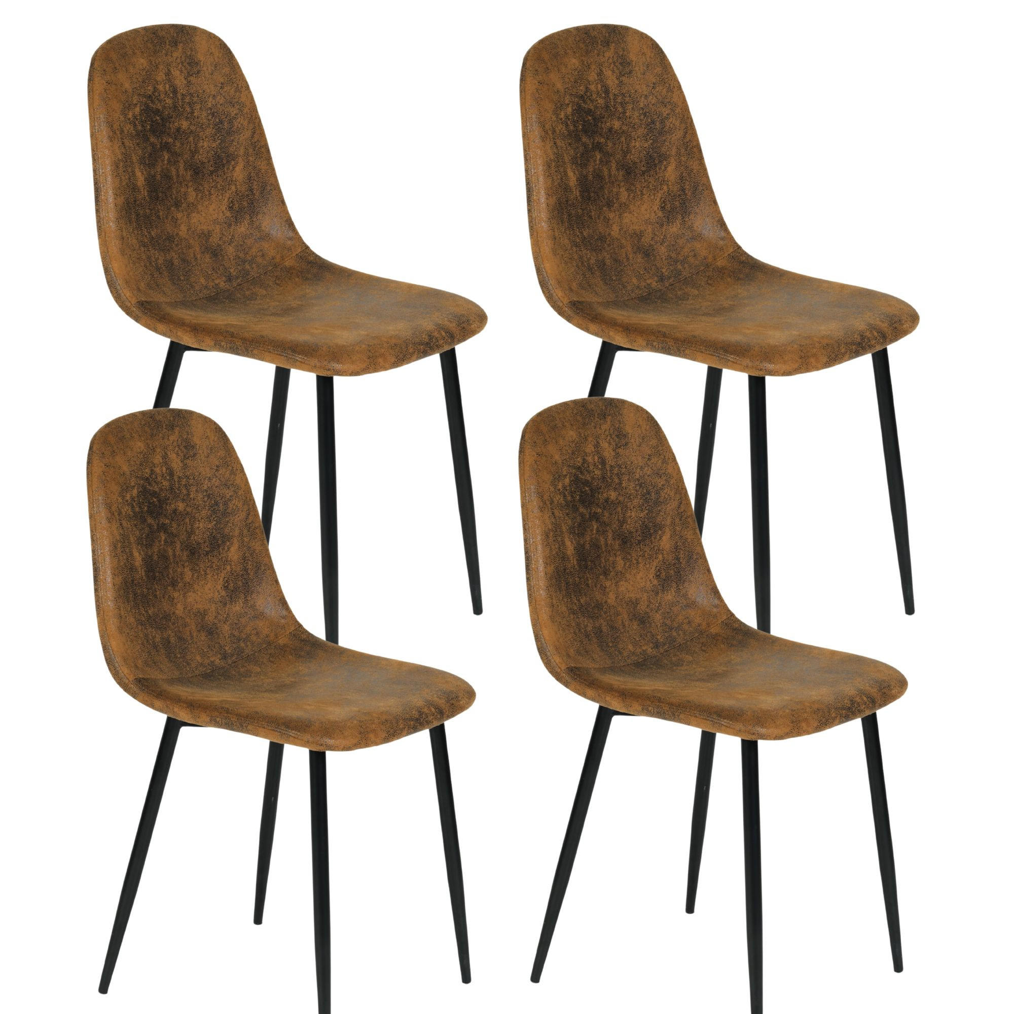 SET SCAUNE DE SUFRAGERIE, 4 piese, aspect piele și picioare metalice