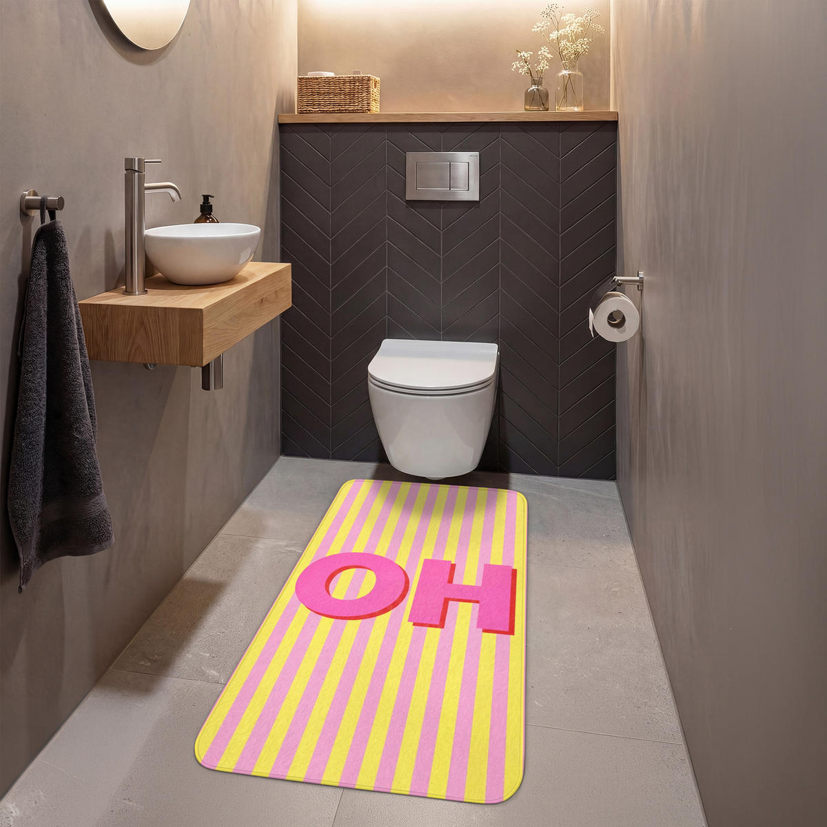 WC-VORLEGER Text - Streifen - Rosa Toilettenvorleger 60x120 cm - Multicolor, Kunststoff/Textil (60/120cm) - OnlyWow