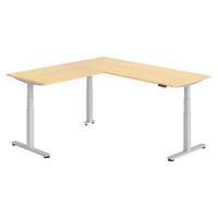 ECKSCHREIBTISCH elektrisch höhenverstellbar L-Form 200/200/74 cm in Ahornfarben/Silberfarben - Silberfarben/Ahornfarben, Holzwerkstoff (200/200/74cm) - bümö