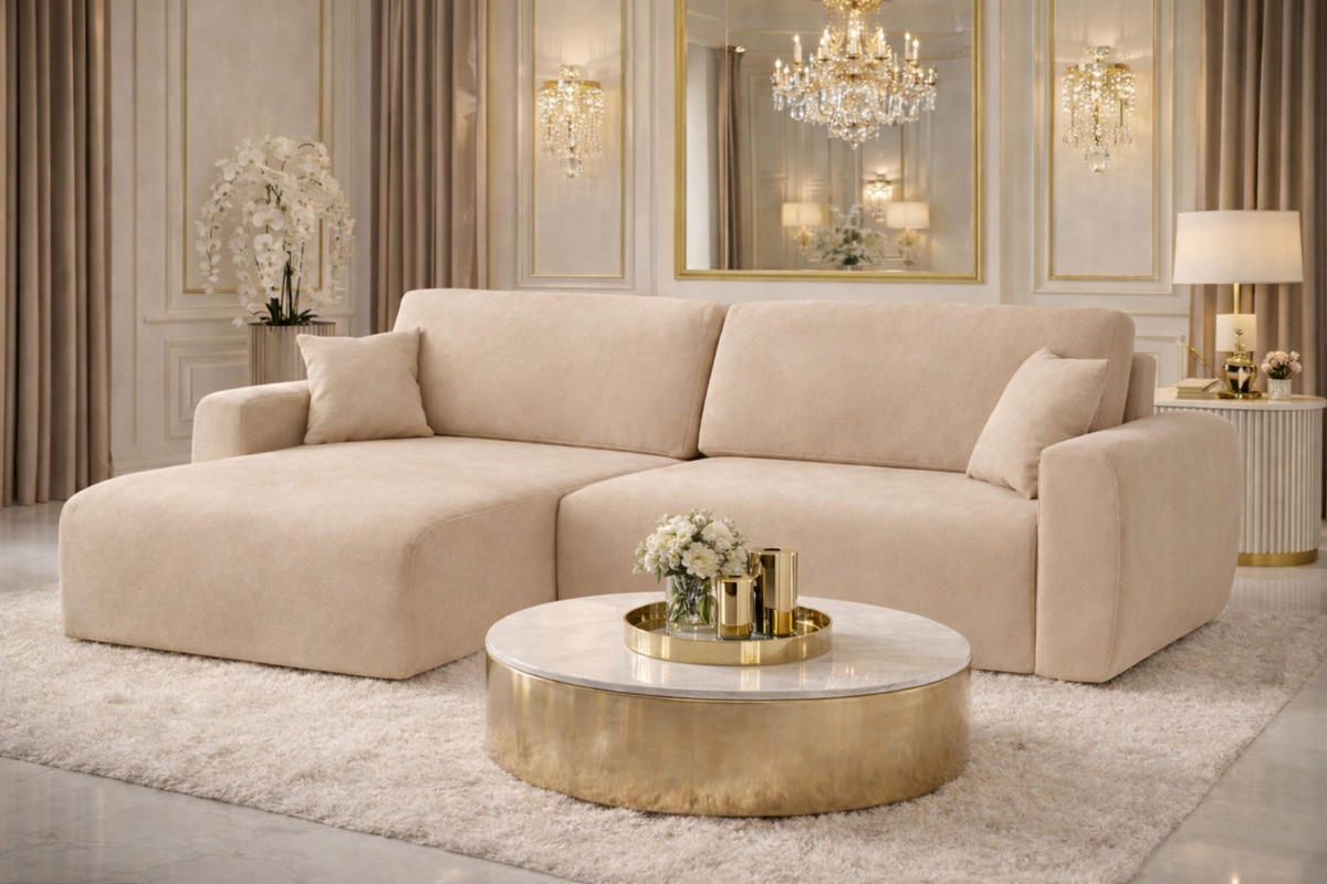 ECKSOFA Mit Schlaffunktion Ariel L, Velours, Stoff Salvador, Beige, Links - Beige, Holz (250/142cm) - Kaiser Möbel