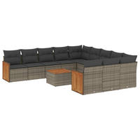 GARTEN-SOFAGARNITUR 12-teilig Mit Kissen Grau Poly Rattan - Grau, Kunststoff - vidaXL