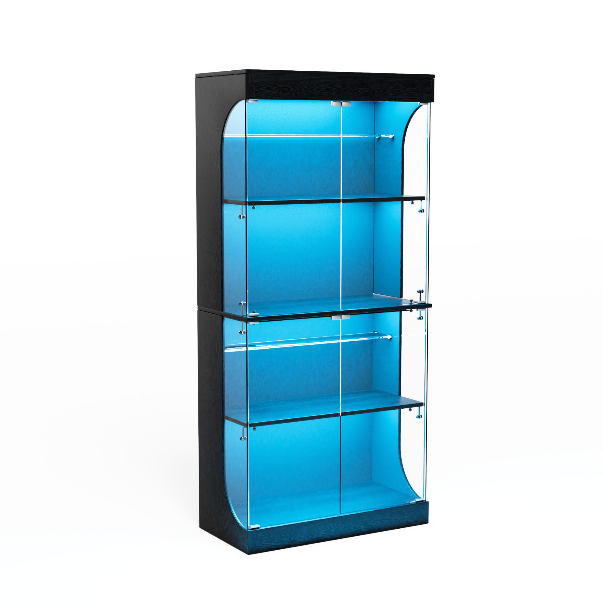 VITRINE 80/35/165 cm in Schwarz mit LED-Beleuchtung und USB- und Type-C-Anschlüssen - Schwarz, Glas (80/165/35cm) - Flora Grace