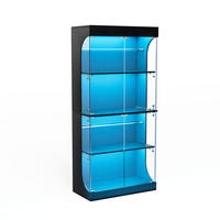 VITRINE 80/35/165 cm in Schwarz mit LED-Beleuchtung und USB- und Type-C-Anschlüssen - Schwarz, Glas (80/165/35cm) - Flora Grace