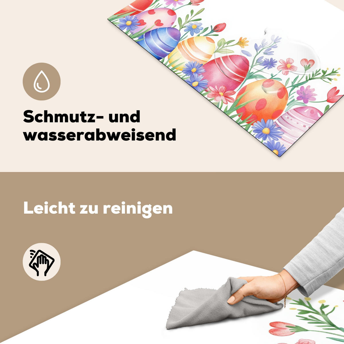 HERDABDECKPLATTE Blumengarten - Bunt - Eier Herdabdeckung Induktionsfeld 75x52 cm - Weiß, Kunststoff (75/52/0.2cm) - MuchoWow