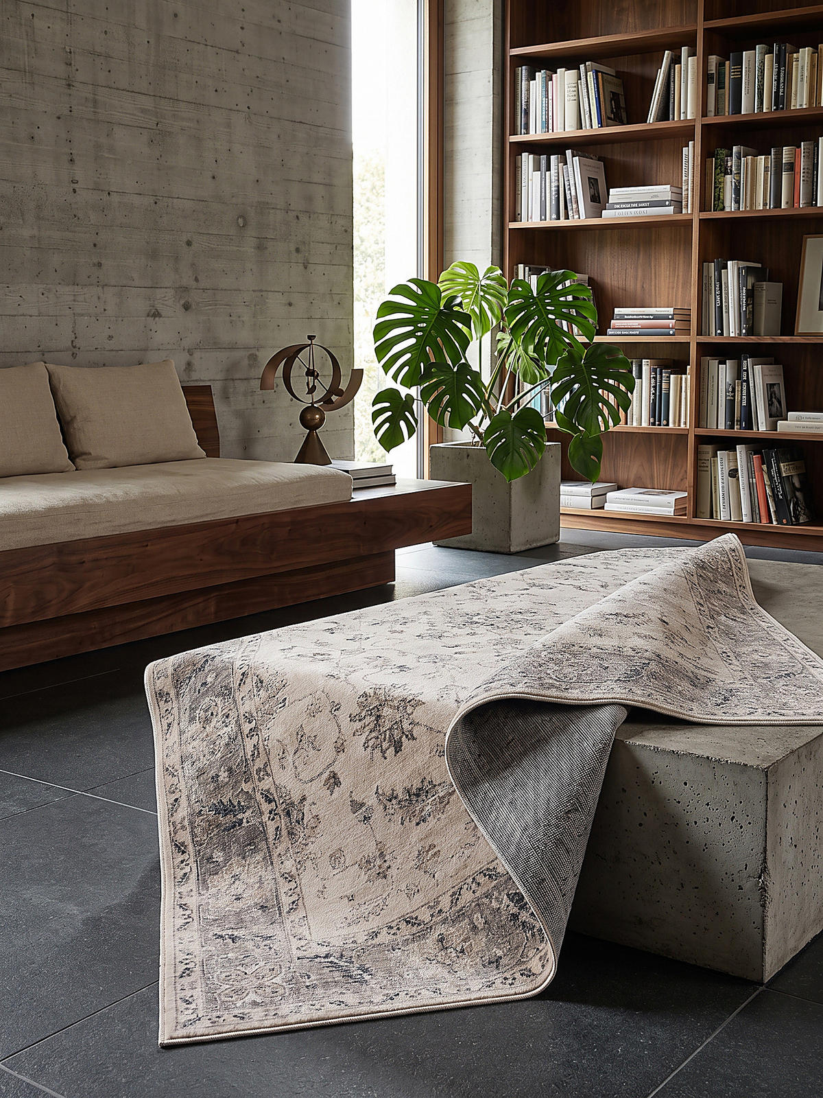 TEPPICH Kurzflor, waschbar, mit floralen Ornamenten, aus Polyester, VERNANTE in Beige-Grau, 120 x 170 cm - Beige, Textil (120/170cm) - KADIMA DESIGN