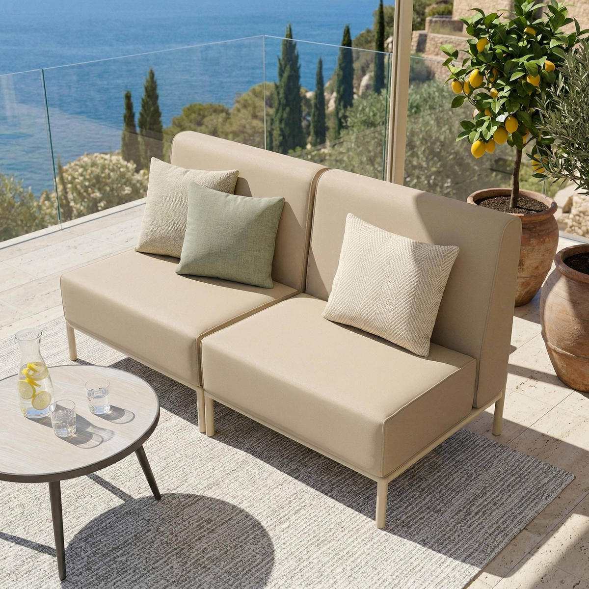 GARTENSOFA mit 2 Sitzplätzen, Beige - Beige, Textil (80/78/144cm) - Oviala