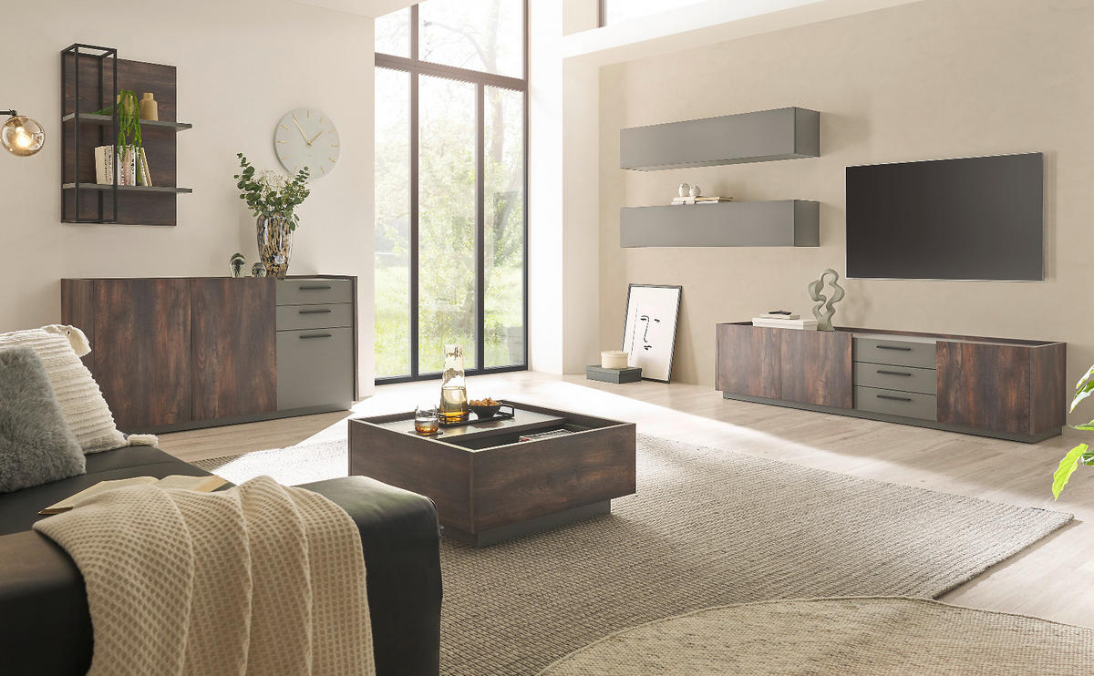 WANDBOARD Thermo Eiche, grau, Wandregal 152 cm - Eichefarben/Grau, Holzwerkstoff (152/17/20cm) - Furn.Design