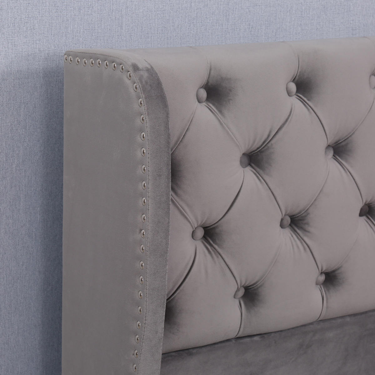 POLSTERBETT 180x200 Ohrenform Samt Hydraulisch Stauraum Grau - Grau, Textil - FLIEKS