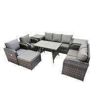 GARTENMÖBEL SET Polyrattan Dunkelgrau 8-Sitzer - Dunkelgrau/Grau, Glas/Kunststoff - Fimous