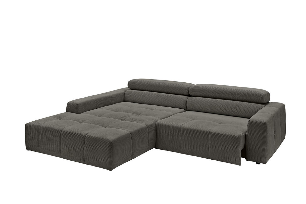 ECKSOFA MIT MOTORISCHEM SITZVORZUG RENO Anthrazit Cord - Anthrazit/Schwarz, Kunststoff/Textil (258/217cm) - KAWOLA