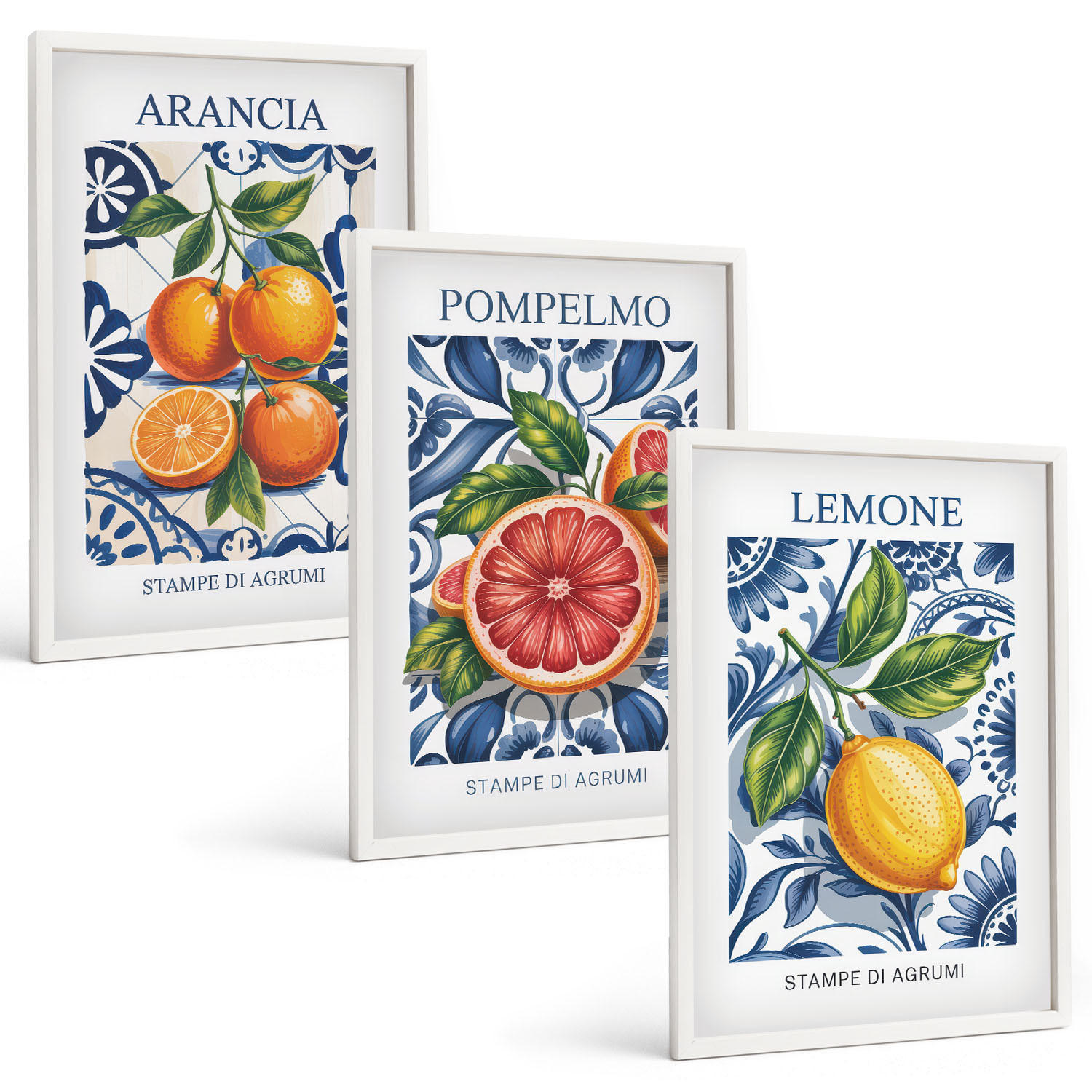 BILDER SET 3er Set - 40x60 cm Weißer Rahmen - Italienische Zitrus-Modeplakate - Weiß, Kunststoff (40/60cm) - TULUP