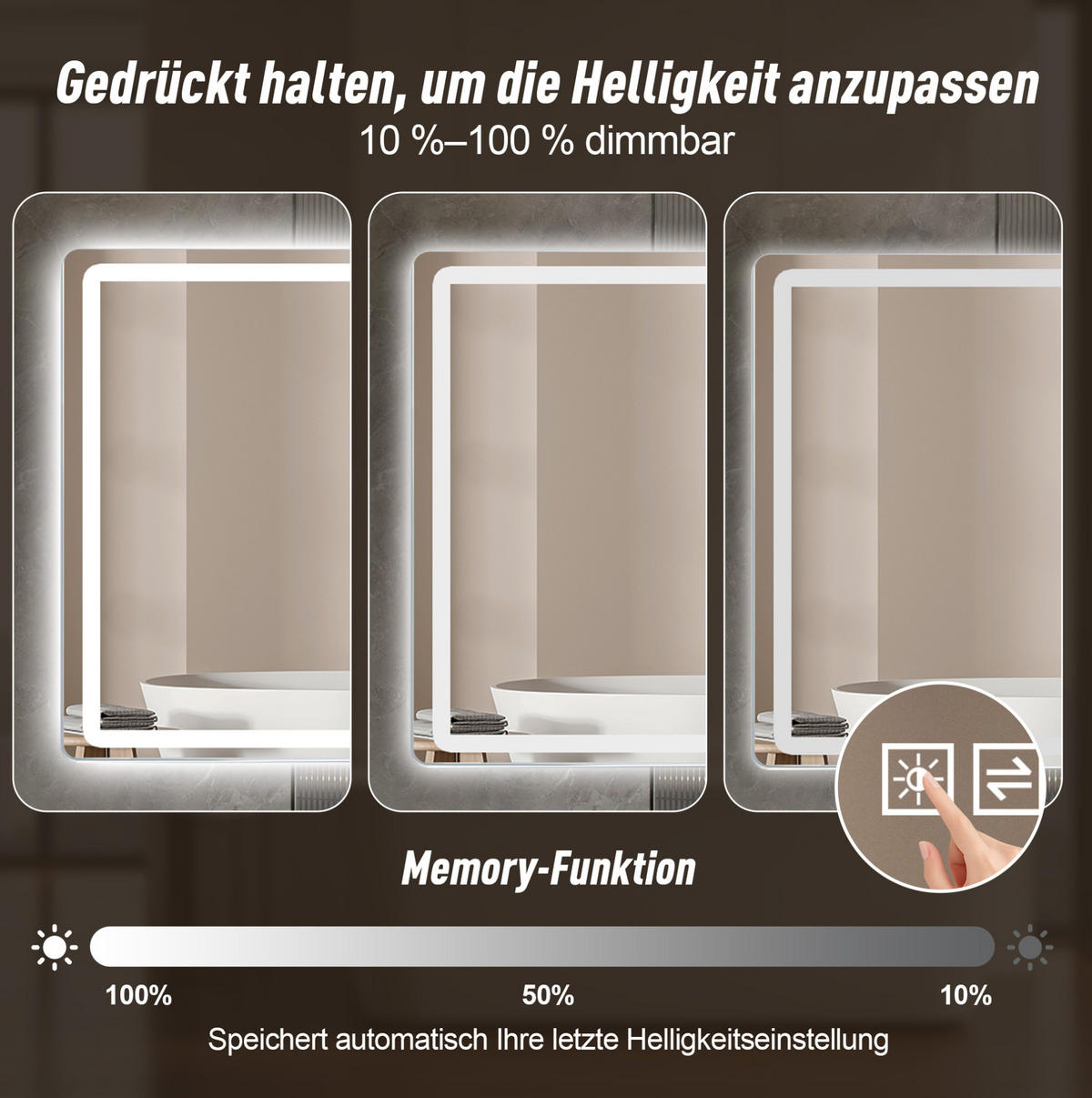 WANDSPIEGEL 60/2/100 cm silber aus Glas und Metall mit LED, Anti-Beschlag - Silberfarben, Glas (60/2.9/100cm) - OKWISH