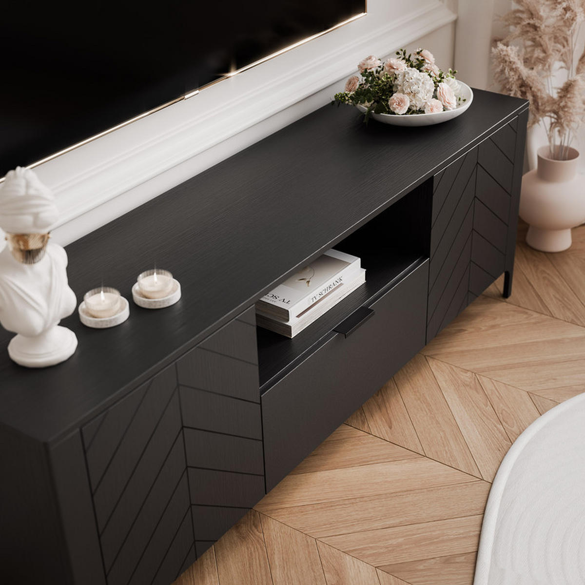 TV-LOWBOARD LORIEN stehend, 159 cm Schwarz - Schwarz, Holzwerkstoff/Metall (159.8/57.1/40.6cm) - Idohome