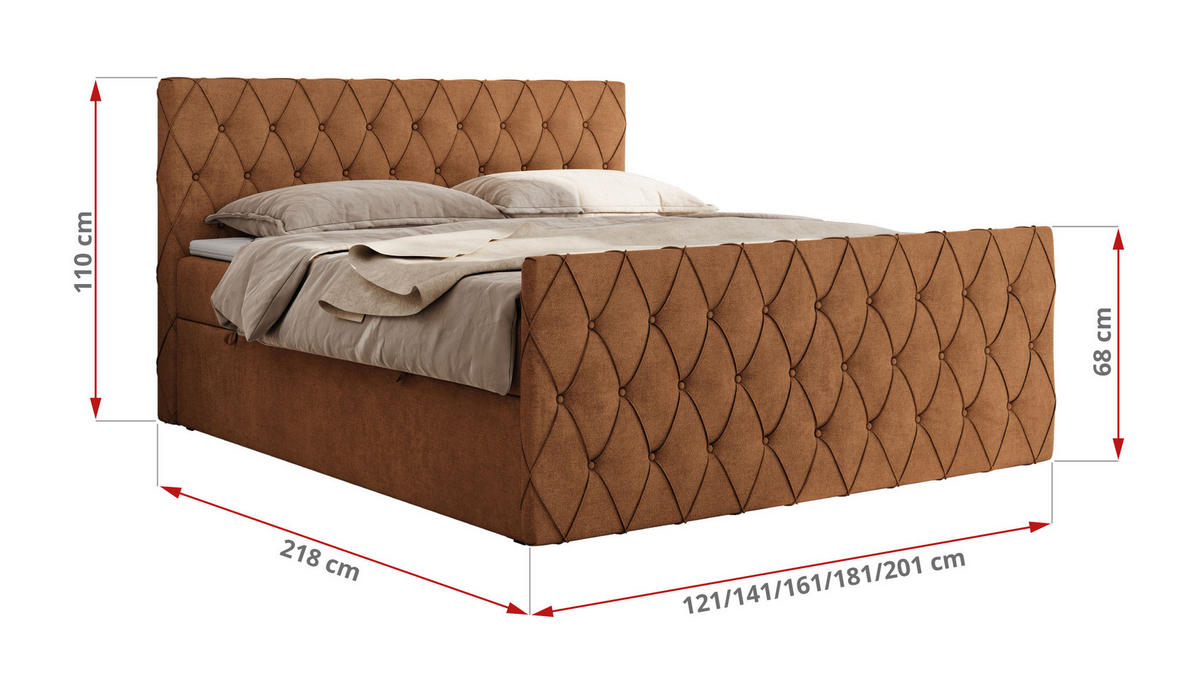 BOXBETT MIREN DUO 120/200 - Orange Strukture - H3 - Orange, Holz/Textil (120/200cm) - MKS