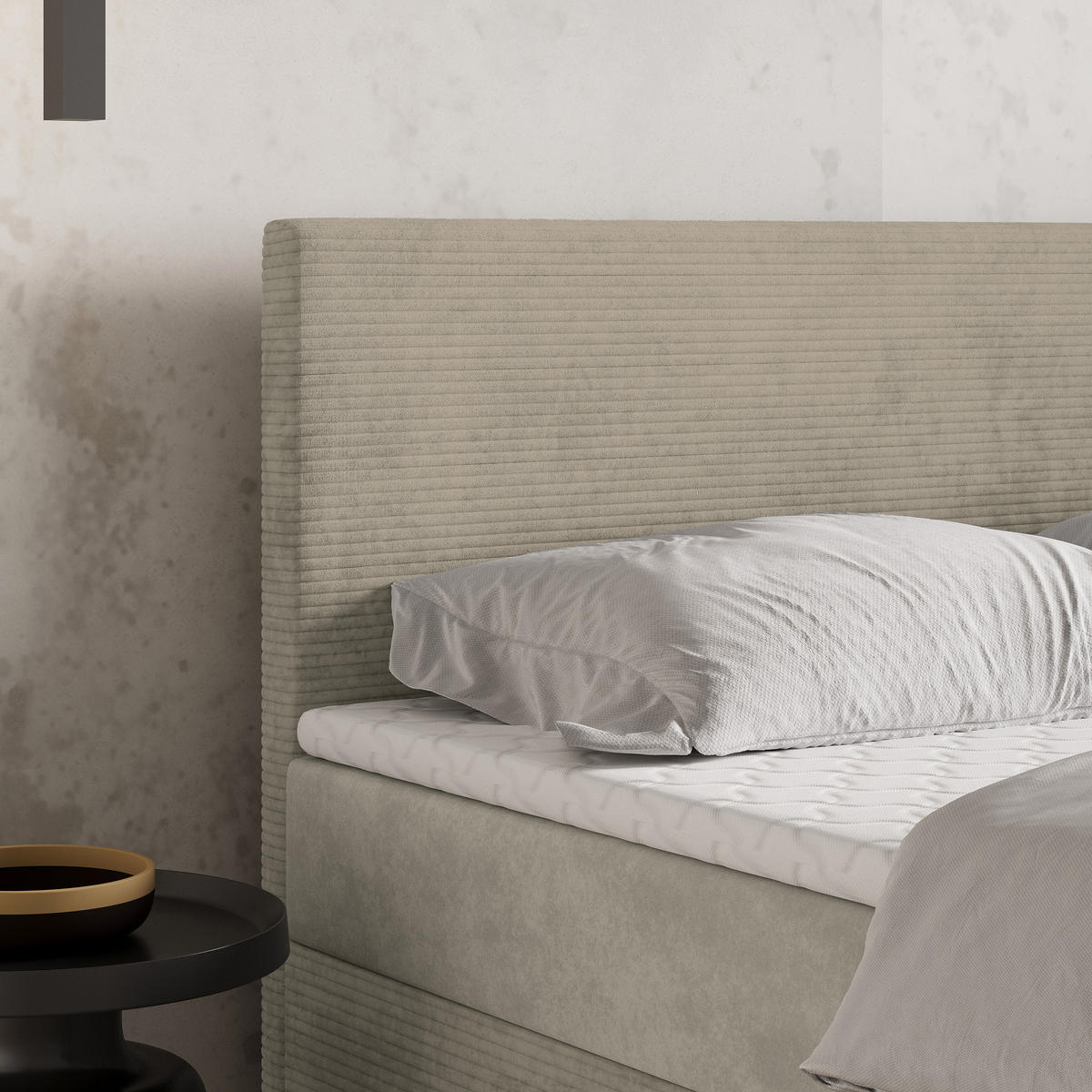 BOXBETT TORREL 160x200 cm mit Matratze und Topper - Beige - Beige, Holz (160/200cm) - MASSENO