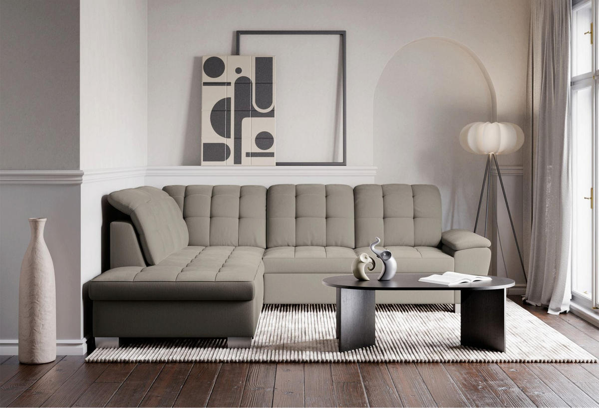 ECKSOFA Jamaal Taupe linksseitig - Taupe/Schwarz, Textil (258/212cm) - Selsey