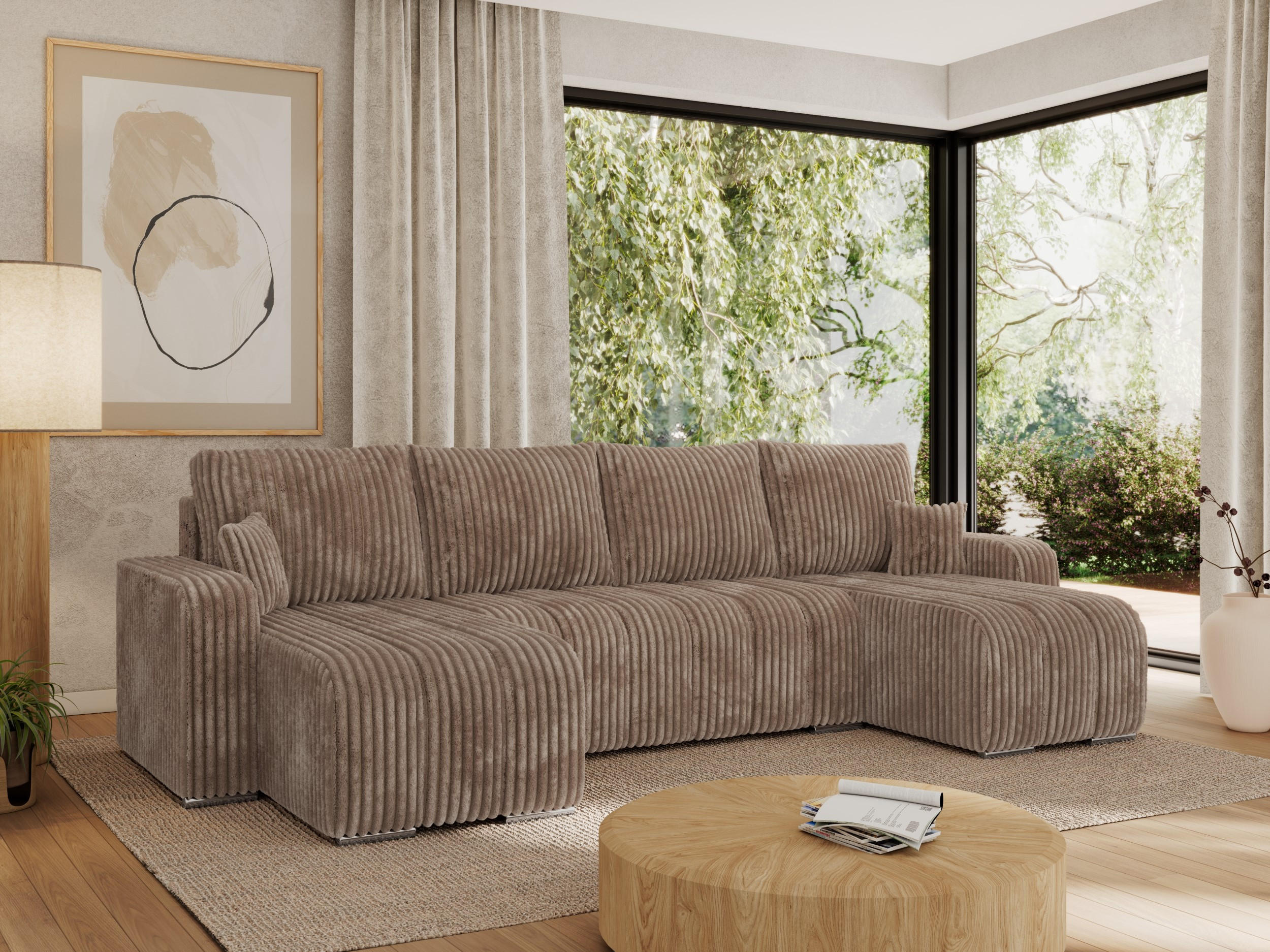 WOHNLANDSCHAFT KIRASSO U Braun Cord - Braun/Grau, Textil/Metall (320/86/147cm) - MKS