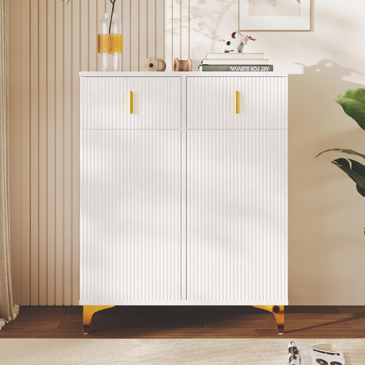 SIDEBOARD 83/101/35 cm Weiß aus Spanplatte mit verstellbaren Einlegeböden - Weiß, Holzwerkstoff (35/101/83cm) - OKMYHOME