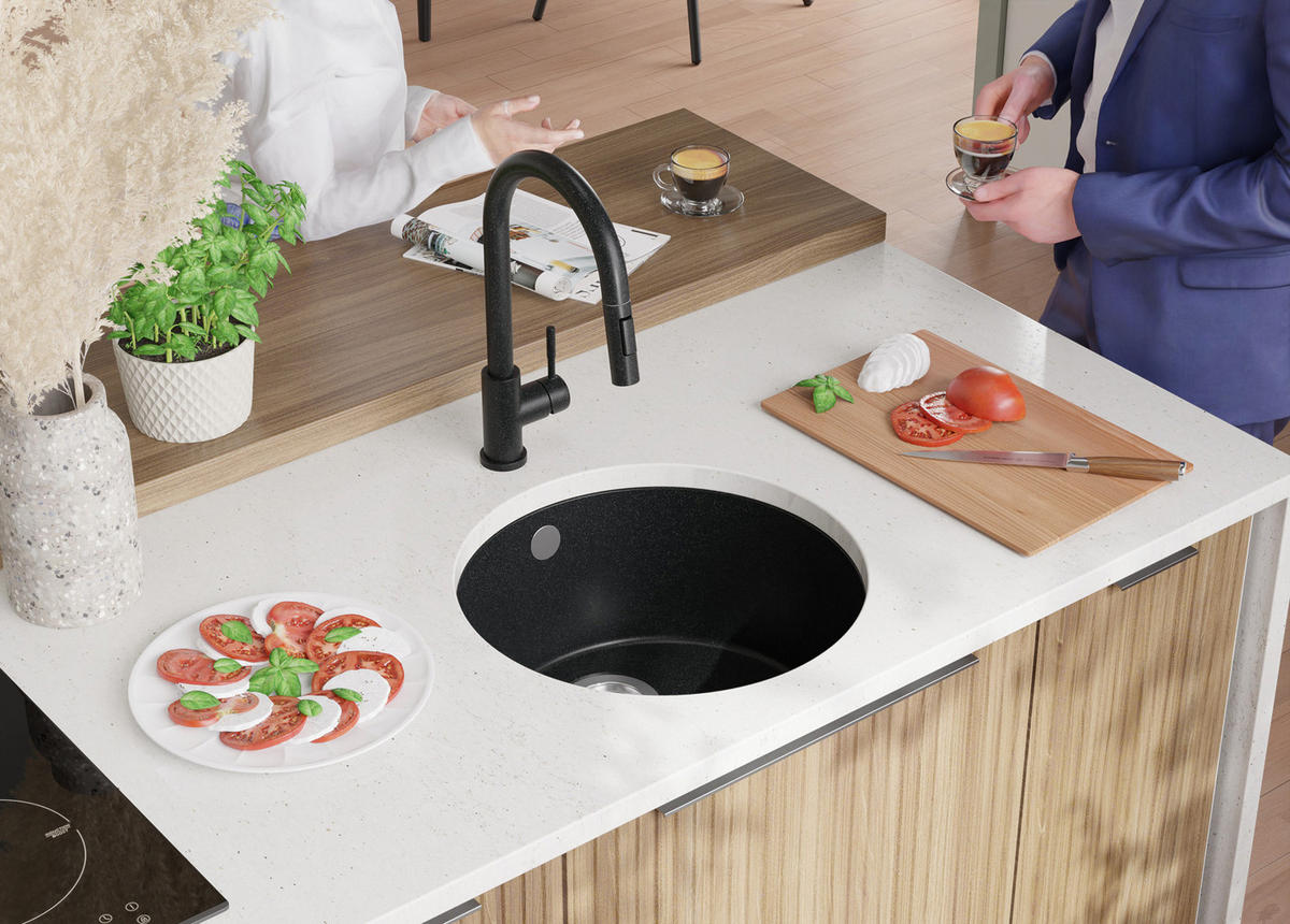 UNTERBAUSPÜLE GRANIT Valletta, 2-er set Anthrazit 46/46 cm 1 Becken + Ablauf-Set ab 50er Unterschrank - Chromfarben/Anthrazit, Kunststoff (46/20/46cm) - Primagran