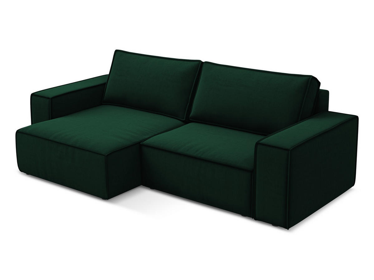 ECKSOFA mit Schlaffunktion Samt Stoff Grün - Dunkelgrün/Schwarz, Kunststoff/Textil (148/257cm) - Makamii