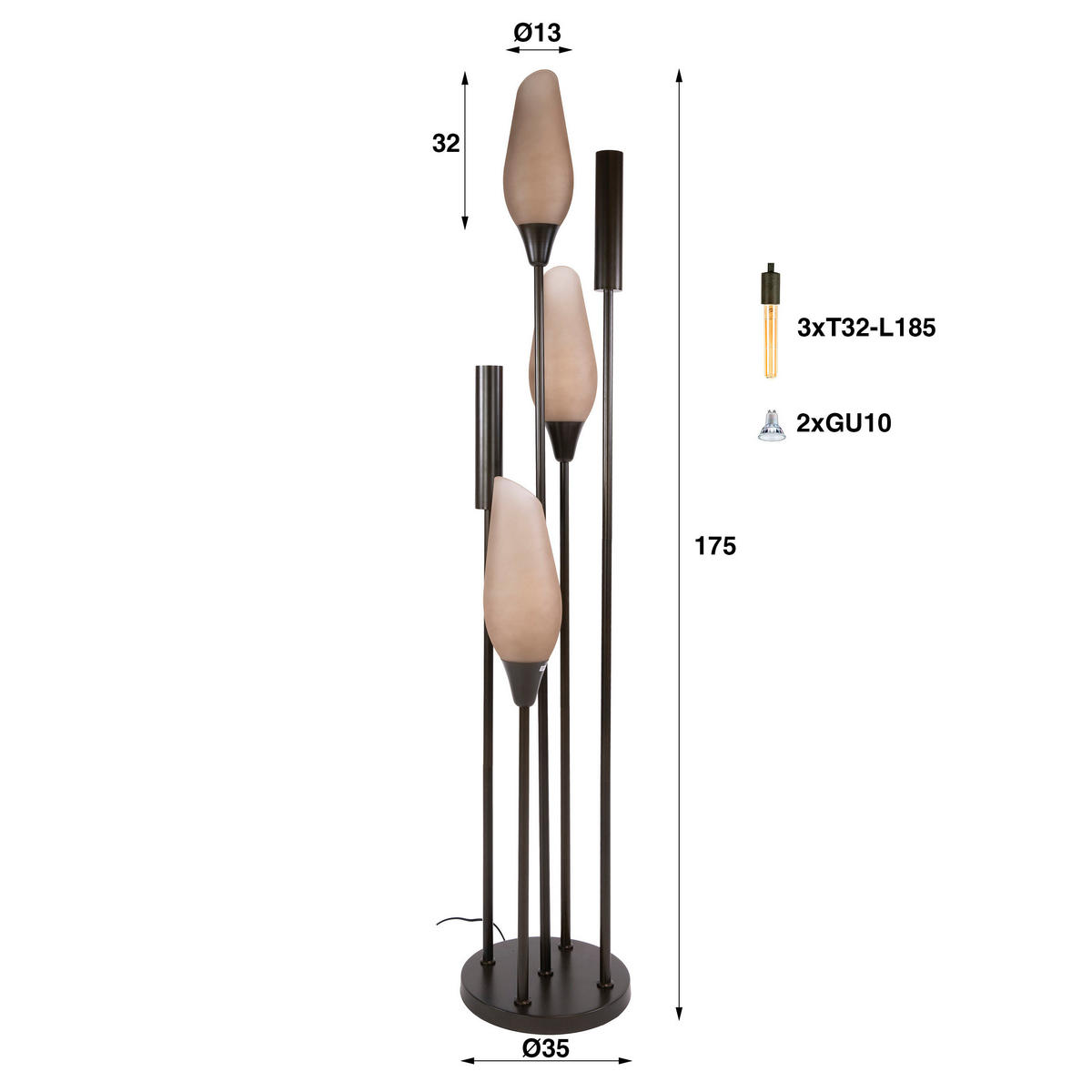STEHLEUCHTE Cocoon Braun 35/35/178 cm - Braun, Glas (35/35/178cm) - Hoyz Collection