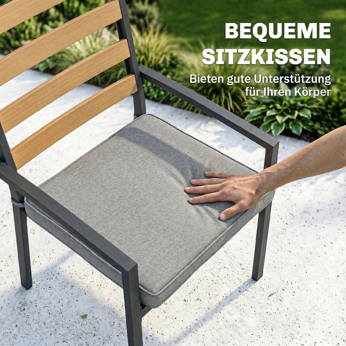 GARTENGARNITUR 7ER-SET aus Verzinktem Stahl Naturholz - Dunkelgrau/Hellgrau, Textil/Metall - Outsunny