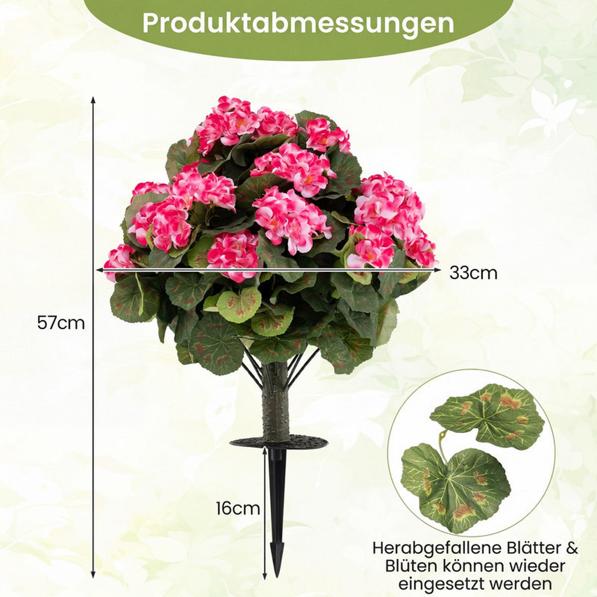 KÜNSTLICHE GERANIEN hochrealistisch rosa(2er-Set) - Pink, Kunststoff (57cm) - COSTWAY