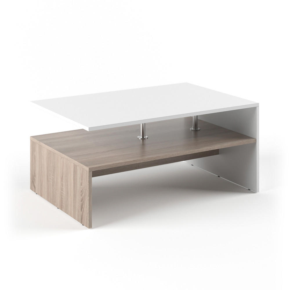 COUCHTISCH Amato Weiß/Sonoma 90 x 60 cm - Weiß/Sonoma Eiche, Holzwerkstoff (60/90/42cm) - Vicco
