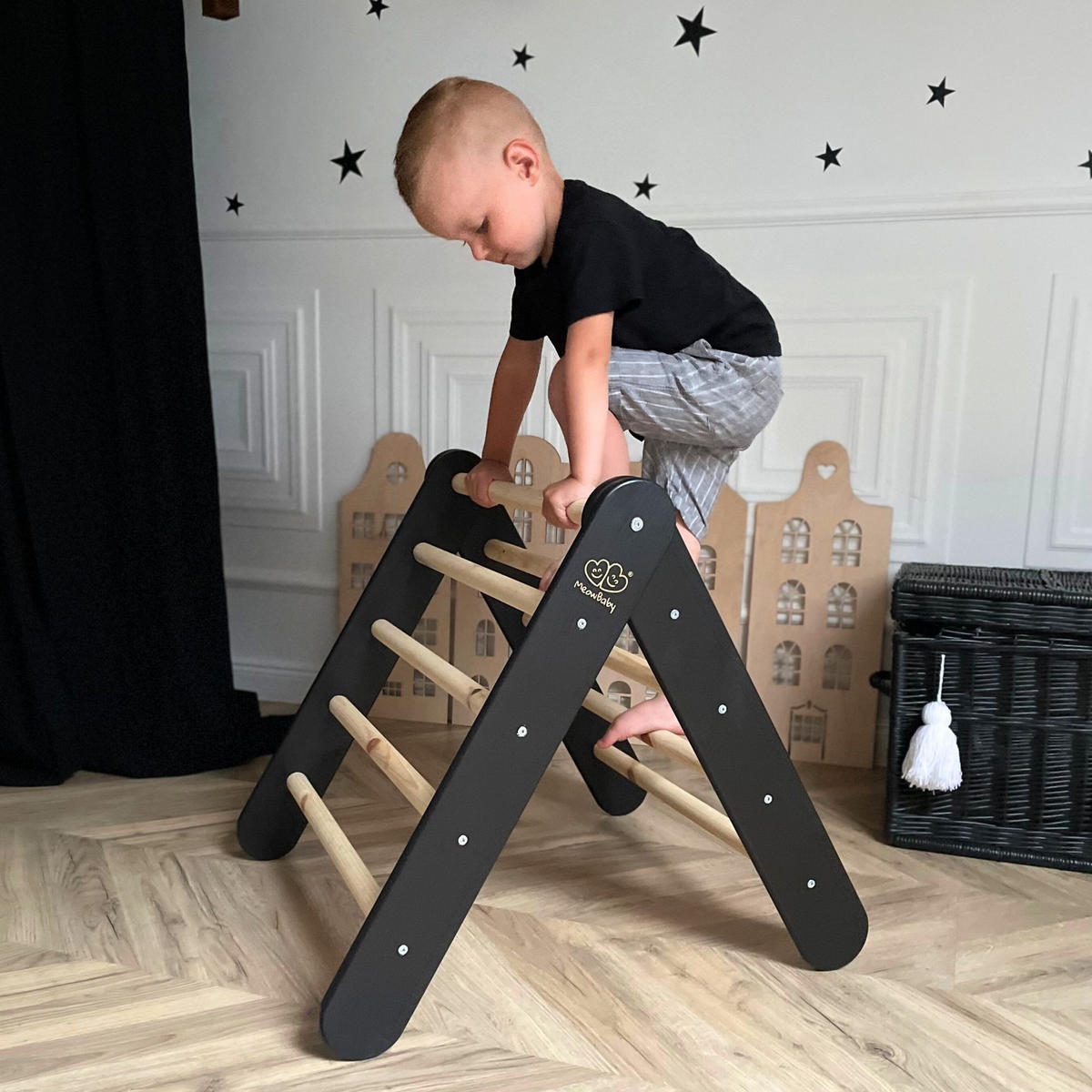 KLETTERDREIECK für Kinder, Montessori, Schwarz - Schwarz, Holz (59.5/59/60cm) - MeowBaby