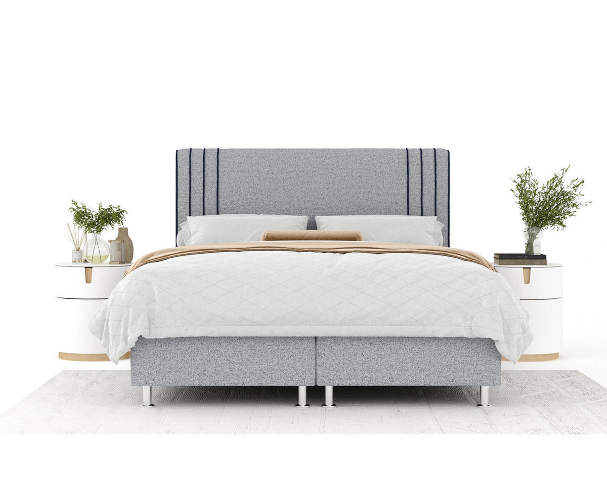 BOXSPRINGBETT Casone Grau/Marineblau 140/200 cm mit Latex-Topper - Silberfarben/Dunkelblau, Holz/Holzwerkstoff (140/200cm) - Maison de Reve