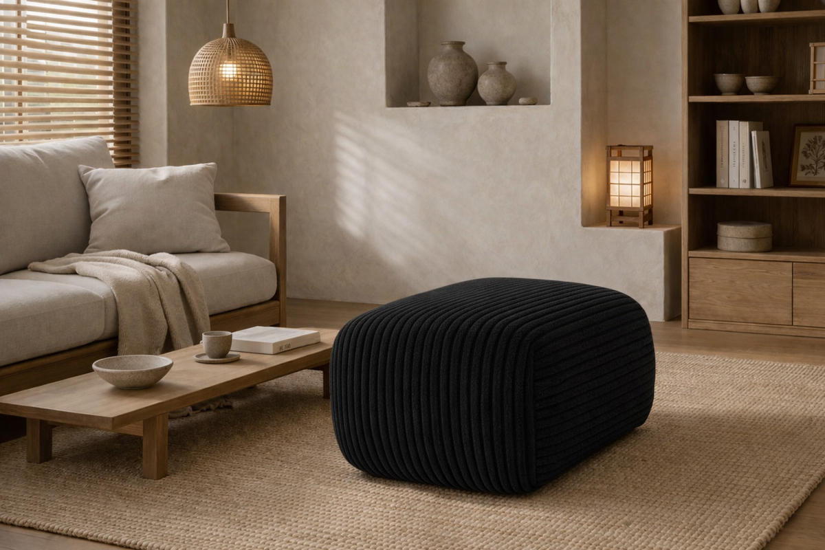 HOCKER Sitzpouf Für Wohnzimmer, Cordstoff Poso, Schwarz, BIS - Schwarz, Holz (64/40/40cm) - Kaiser Möbel
