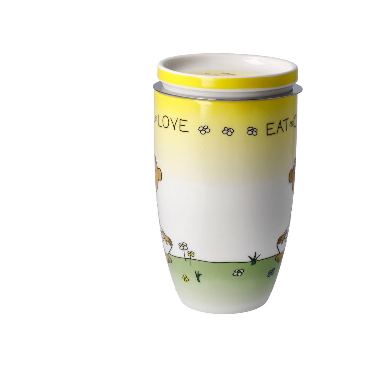 TEETASSE Der kleine Yogi - Eat Chill Love, Fine Bone China, Bunt, 450 ml - Multicolor, Keramik (0.45L) - Goebel
