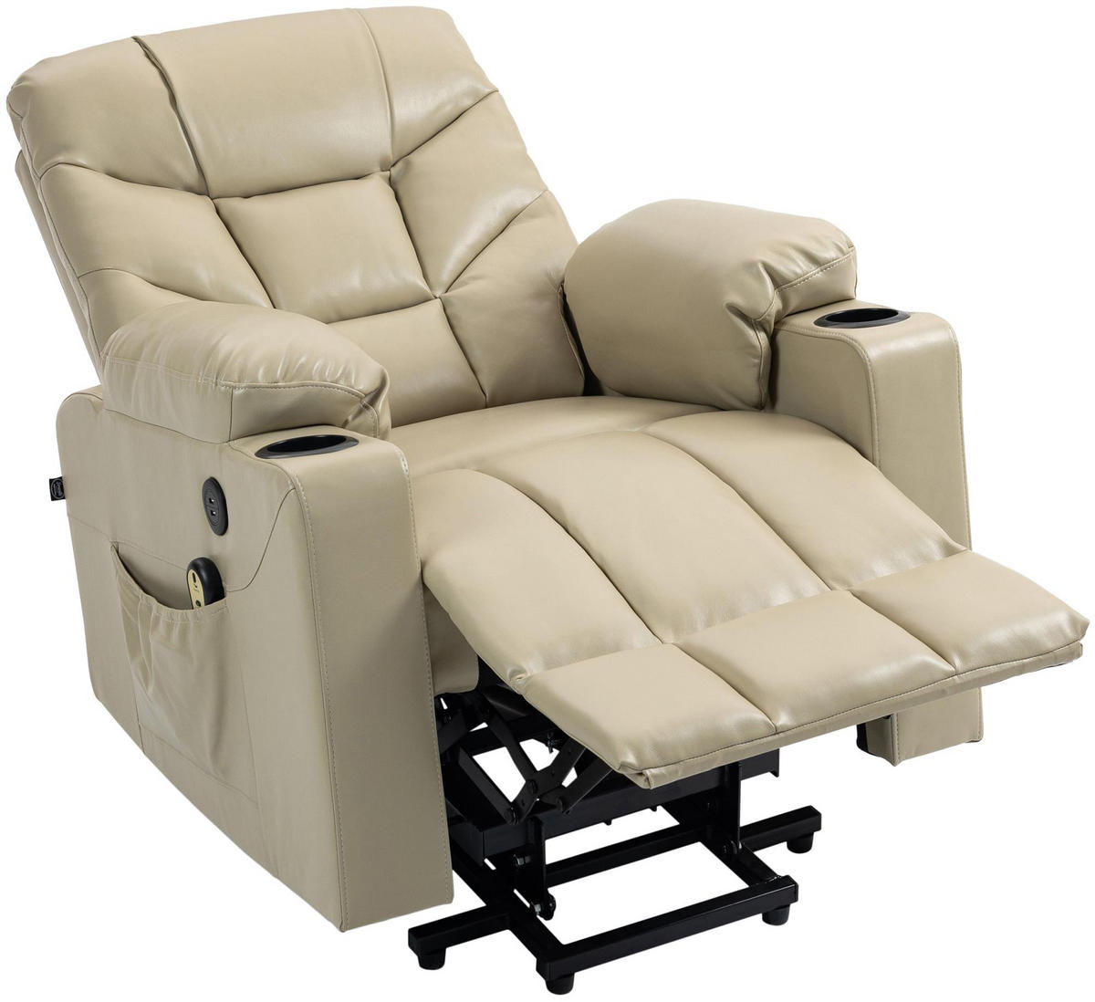 SESSEL Lederlook creme - Creme/Schwarz, Textil/Metall (84/104/95cm) - CLP