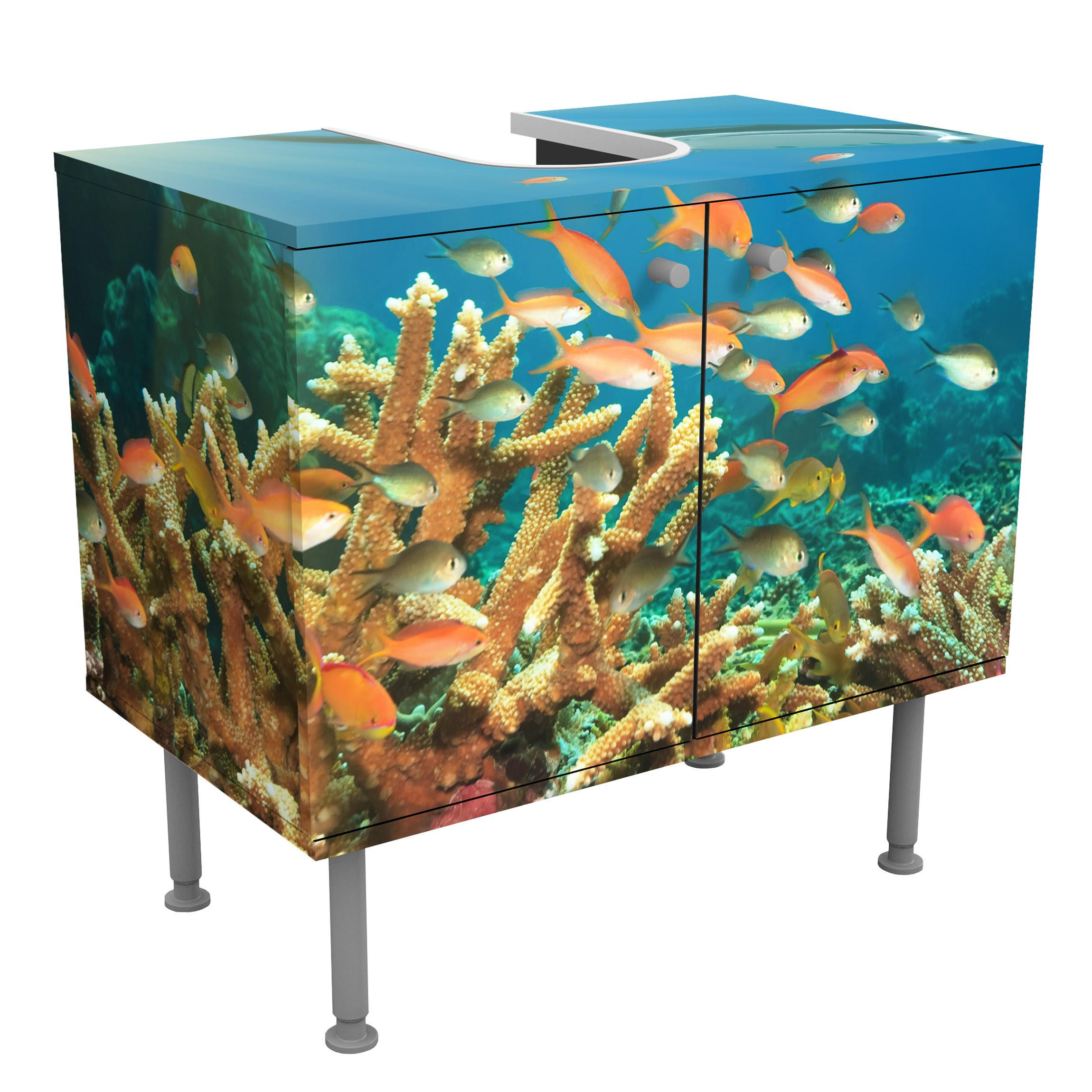 WASCHBECKENUNTERSCHRANK Korallenriff 60/55/35 cm - Multicolor, Holzwerkstoff (60/55/35cm) - Bilderwelten