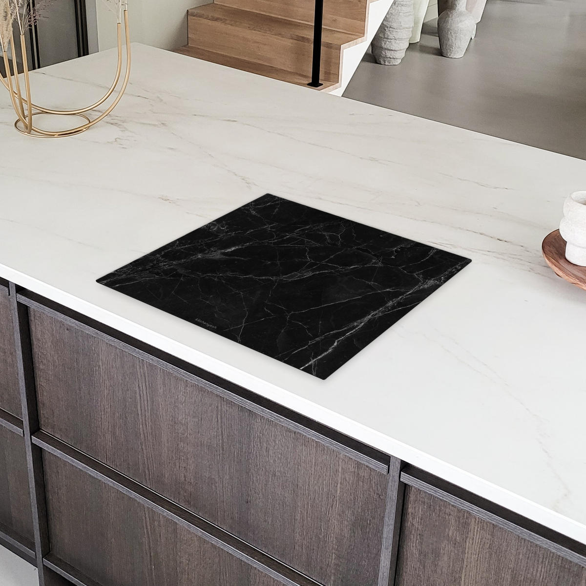HERDABDECKPLATTE Schwarz - Marmor 59x52 cm - Schwarz, Kunststoff (59/52/0.2cm) - MuchoWow