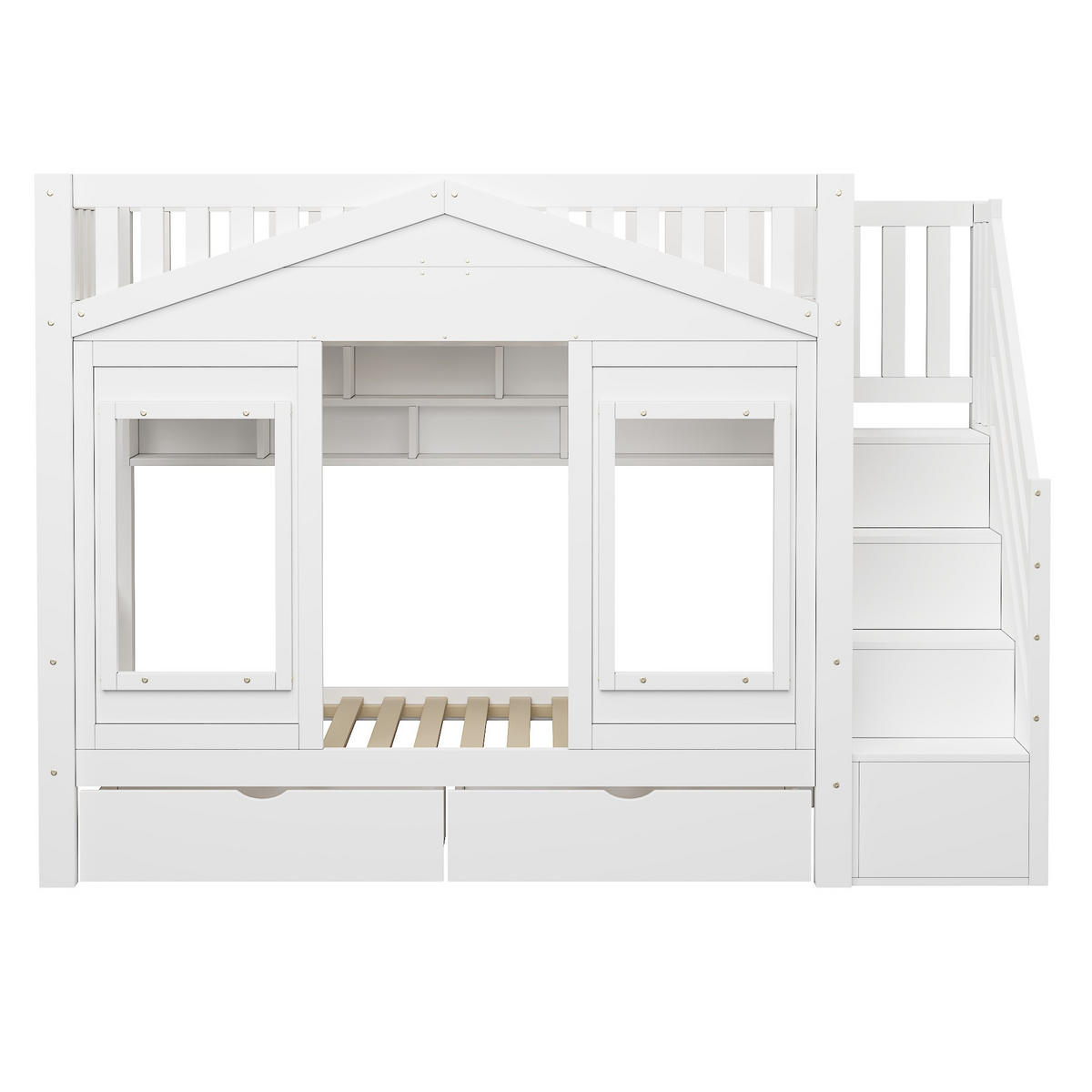 ETAGENBETT 90/200 cm DE-32831 mit Stauraumtreppe und Haus-Design Weiß - Weiß, Holzwerkstoff (90/200cm) - ComfortXL