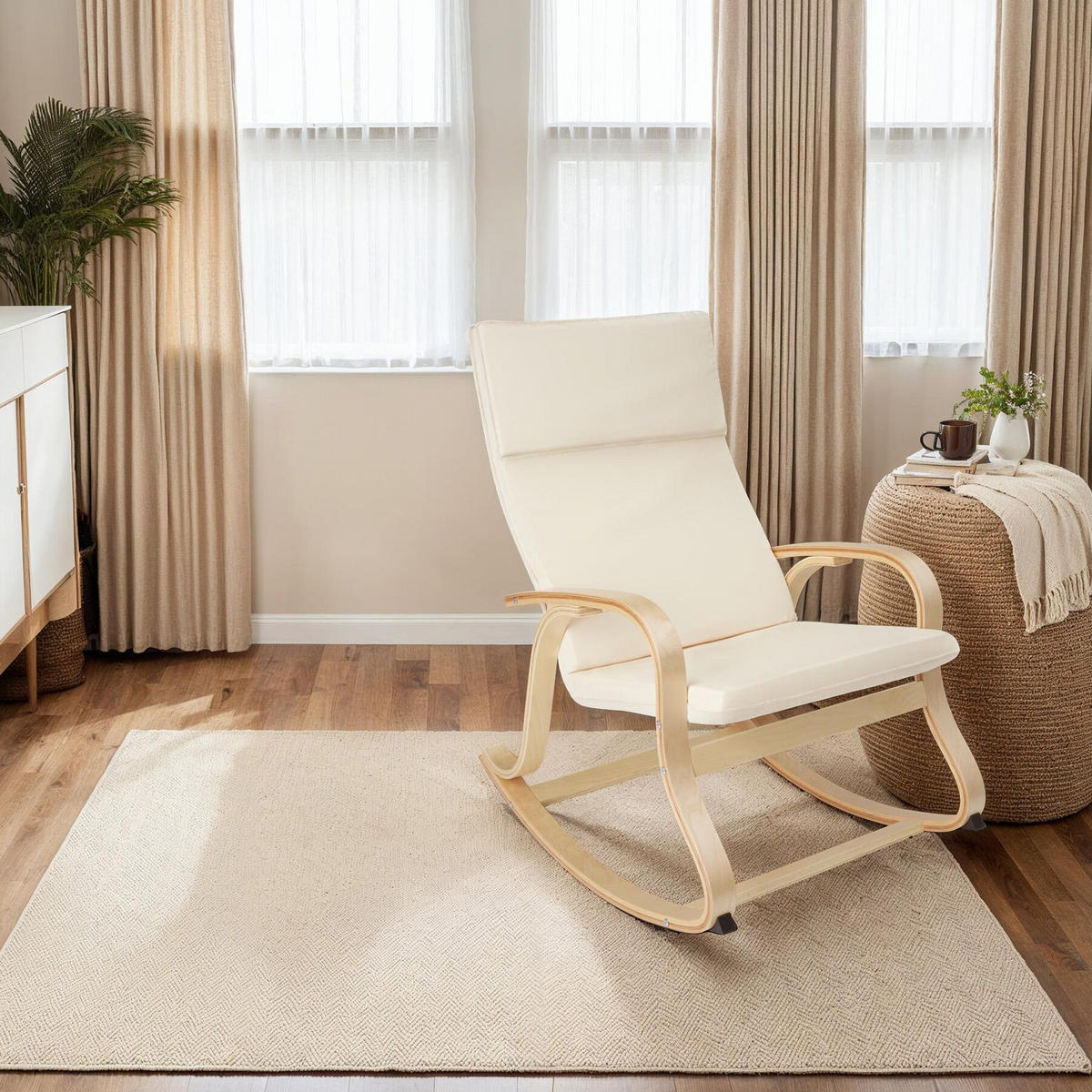 SCHAUKELSTUHL Roca,65 x 94 x 100 cm,beige - Beige, Holz (65/100/94cm) - tectake